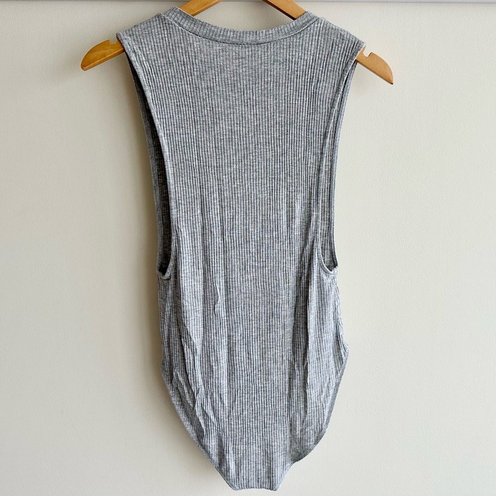 Heather Gray Open Side Ribbed Bodysuit - Picture 2 of 3